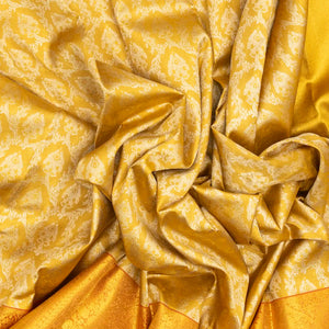 Gold Handloom Kanchipuram Silk Saree With Floral Jaal Motifs