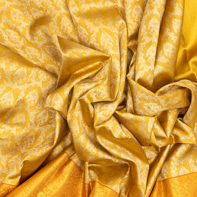 Gold Handloom Kanchipuram Silk Saree With Floral Jaal Motifs