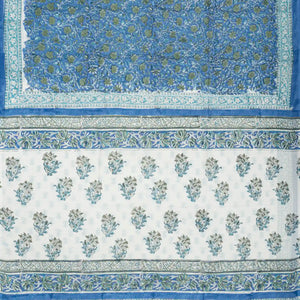 Steel Blue Woven Jaipur Cotton Saree Printed With Flower Motifs
