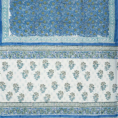 Steel Blue Woven Jaipur Cotton Saree Printed With Flower Motifs