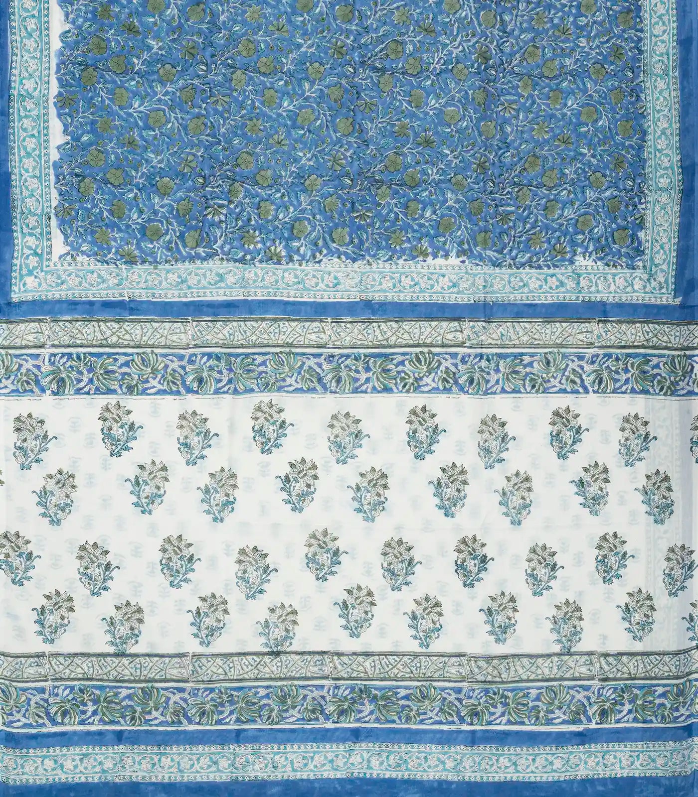 Steel Blue Woven Jaipur Cotton Saree Printed With Flower Motifs