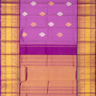 Lavender Handloom Kanchipuram Silk Saree With Stripes & Buttas