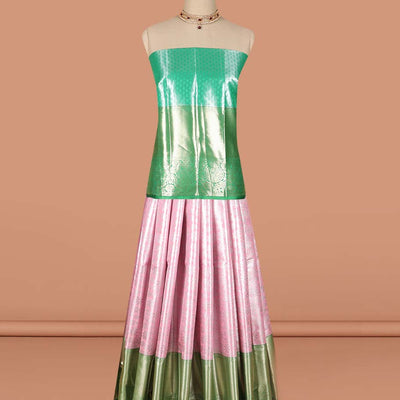 Pink  floral jaal jacquard art-silk half saree, contrast traditional zari border,zari design blouse & floral zari design dhavani