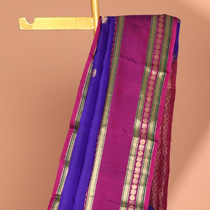 Blue zari buttas silk saree, contrast jaal pallu & rettai pettu border of rekku,Muthu,banaras & mayil poun