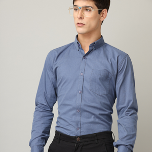 Frankshirt Blue Solid Tailored Fit Cotton Casual Shirt for Man