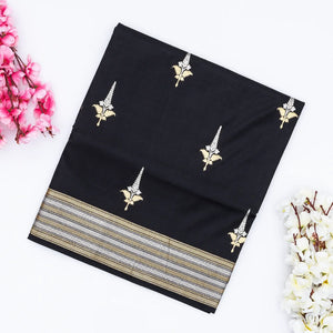 Black Handloom Banarasi Silk Saree With Floral Buttas