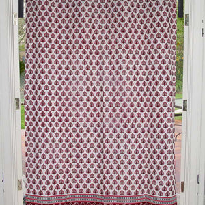 Magenta Pink Floral Geometric print Cotton Grommet Curtain