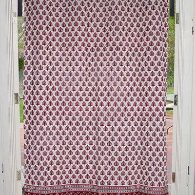 Magenta Pink Floral Geometric print Cotton Grommet Curtain