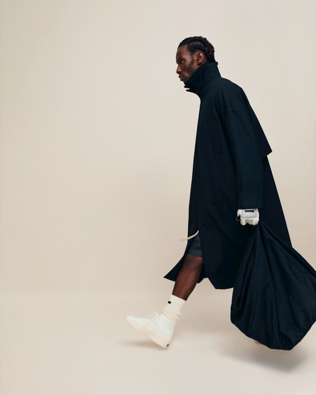 Wool Crepe High Neck Trench