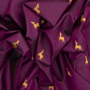 Magenta Handloom Kanchipuram Silk Saree With Deer Zari Buttas
