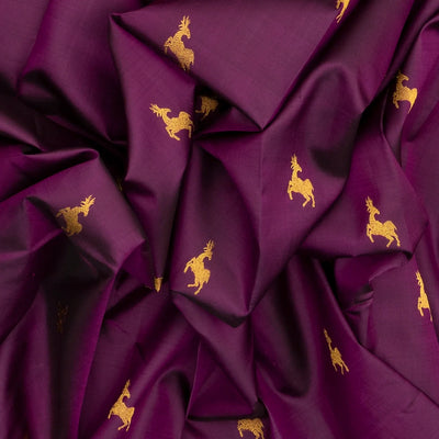 Magenta Handloom Kanchipuram Silk Saree With Deer Zari Buttas
