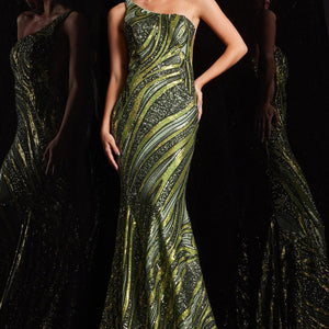Sequin Fitted One Shoulder Gown by Jovani 24031