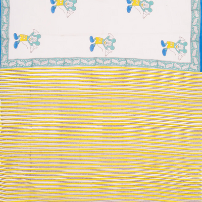 White Woven Jaipur Cotton Saree Printed With Micky Mouse Motifs