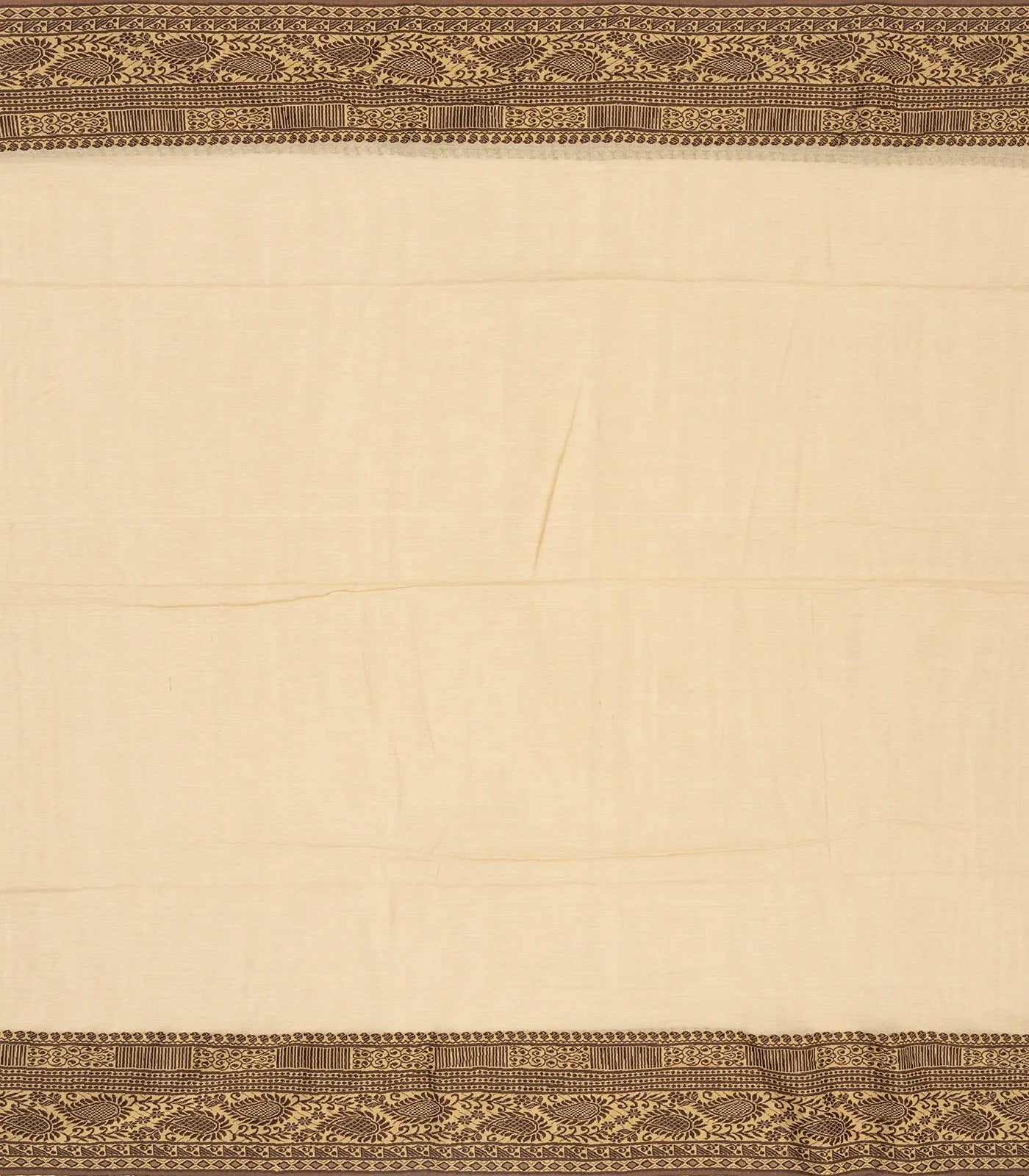 Taupe Bengal Cotton Saree With Mango Motifs  In Border
