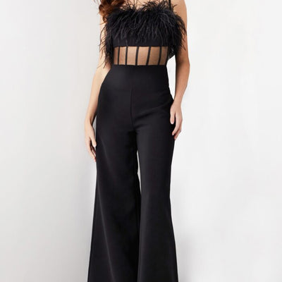 Jovani 24144 Long Feather Formal Jumpsuit