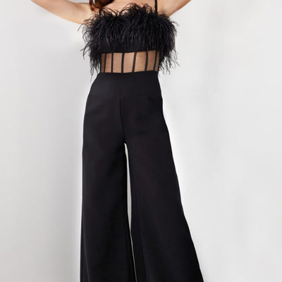 Jovani 24144 Long Feather Formal Jumpsuit