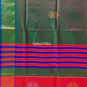 Bottle Green Dual Tone Reddish Orange Handwoven Bishnupuri Silk Saree