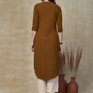 Solid Sequin Embellished Straight Fit Kurta - Khaki