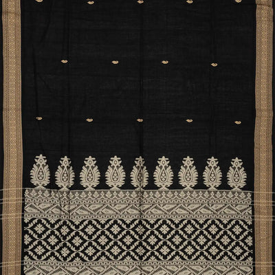 Black Handloom Bengal Cotton Saree With Mango Buttas