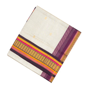 White Handloom Korvai Silk Cotton Saree With Floral Buttas