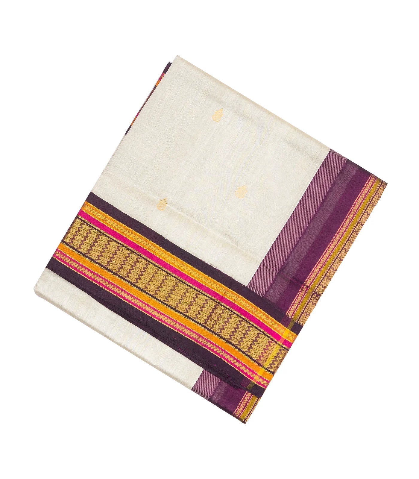 White Handloom Korvai Silk Cotton Saree With Floral Buttas