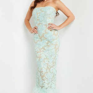 Jovani 24256 Tea Length Beaded Lace Evening Formal Dress