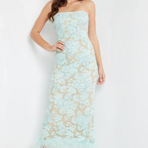 Jovani 24256 Tea Length Beaded Lace Evening Formal Dress