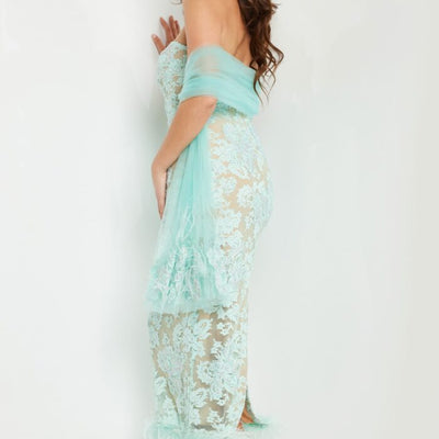 Jovani 24256 Tea Length Beaded Lace Evening Formal Dress