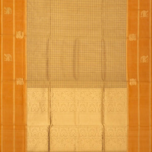 Sandal Handloom Silk Cotton Saree With Checks & Contrast Border