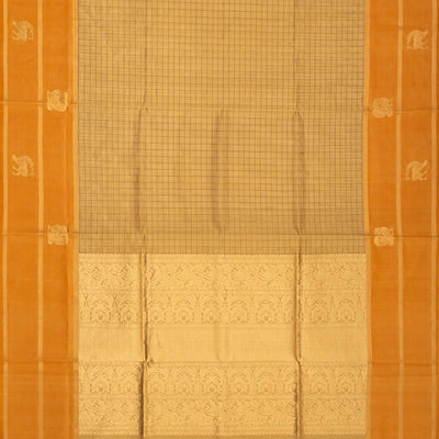 Sandal Handloom Silk Cotton Saree With Checks & Contrast Border
