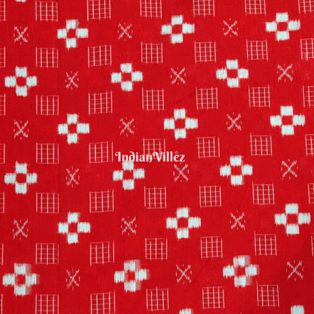 Red Pasapalli Motif Odisha Ikat Sambalpuri Silk Fabric