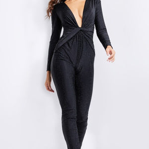 Jovani 24537 Beaded Long Sequin V Neckline Formal Jumpsuit