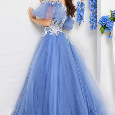 Tulle Short Sleeve A-line Gown by Jovani 24575