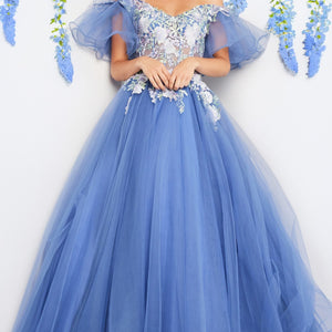 Tulle Short Sleeve A-line Gown by Jovani 24575