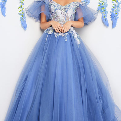 Tulle Short Sleeve A-line Gown by Jovani 24575