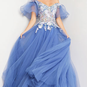 Tulle Short Sleeve A-line Gown by Jovani 24575