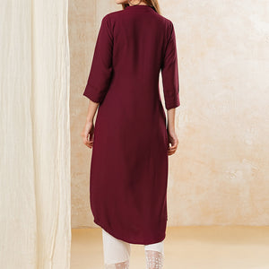 Solid Stone Embellished Kurta - Maroon