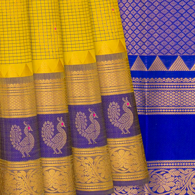 Mustard Handloom Chirala Soft Silk Saree With Checks-Mustard