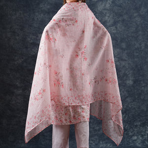 Floral Printed & Embroidered Kurta with Pant & Dupatta - Peach