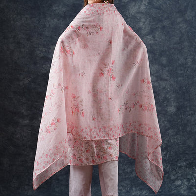 Floral Printed & Embroidered Kurta with Pant & Dupatta - Peach