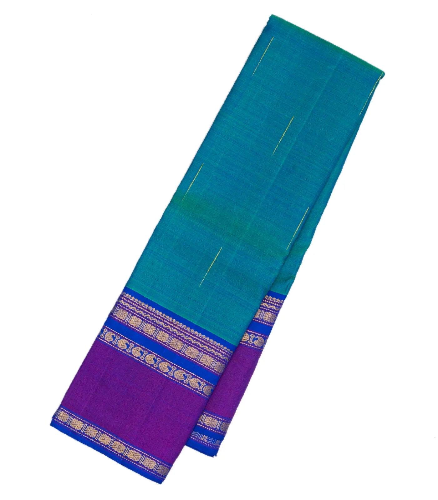 Cyan Handloom Kanchipuram Silk Saree With Rain Drop Buttas