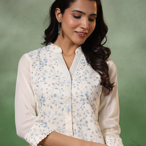 Floral Thread & Sequin Embroidered Straight Kurta with Pant - Off White