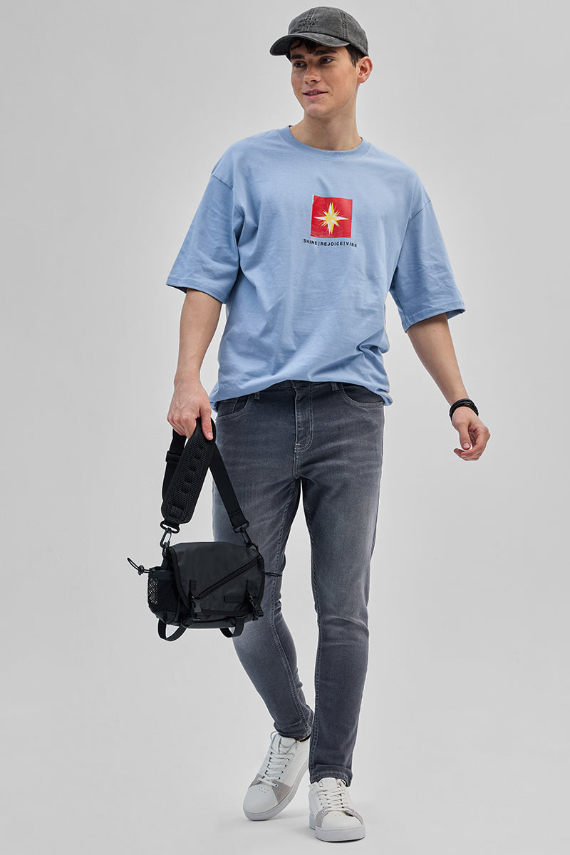 Shine Rejoice Vibe Light Blue Oversized T-Shirt