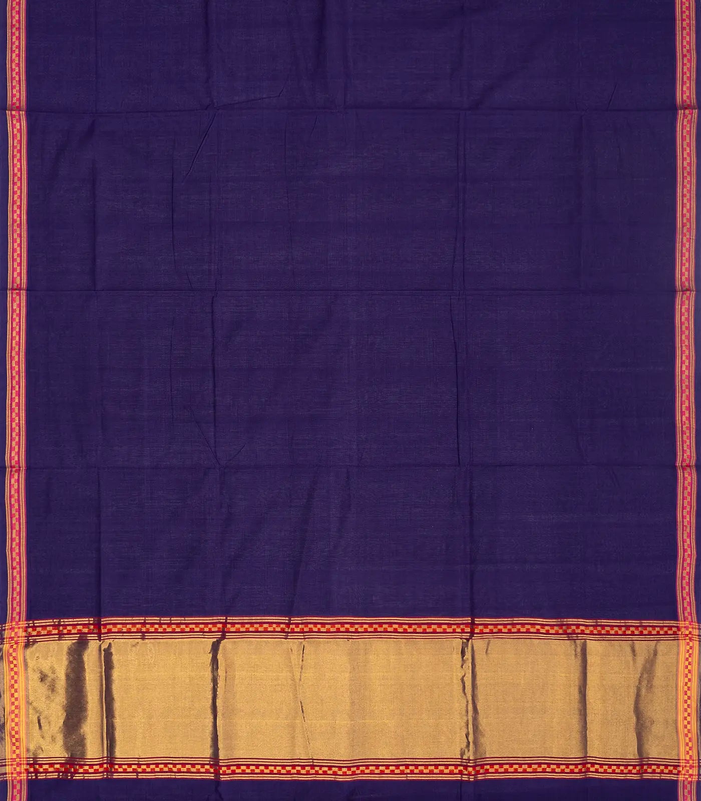 Violet Handloom Venkatagiri Cotton Saree With Border in a checkered pattern
