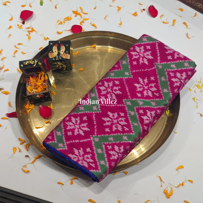 Magenta Pink & Blue Silk Handloom Pochampally Ikkat Saree