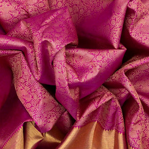 Hot Pink Handloom Kanchipuram Silk Saree With Gandaberunda Motifs