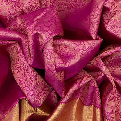 Hot Pink Handloom Kanchipuram Silk Saree With Gandaberunda Motifs
