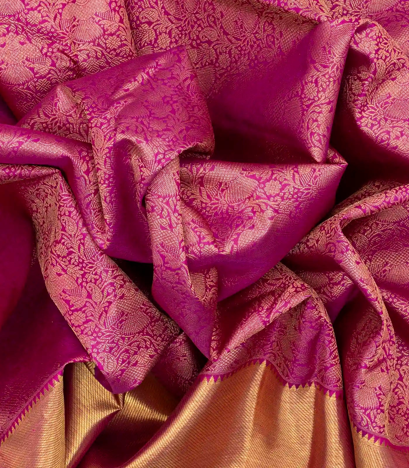 Hot Pink Handloom Kanchipuram Silk Saree With Gandaberunda Motifs
