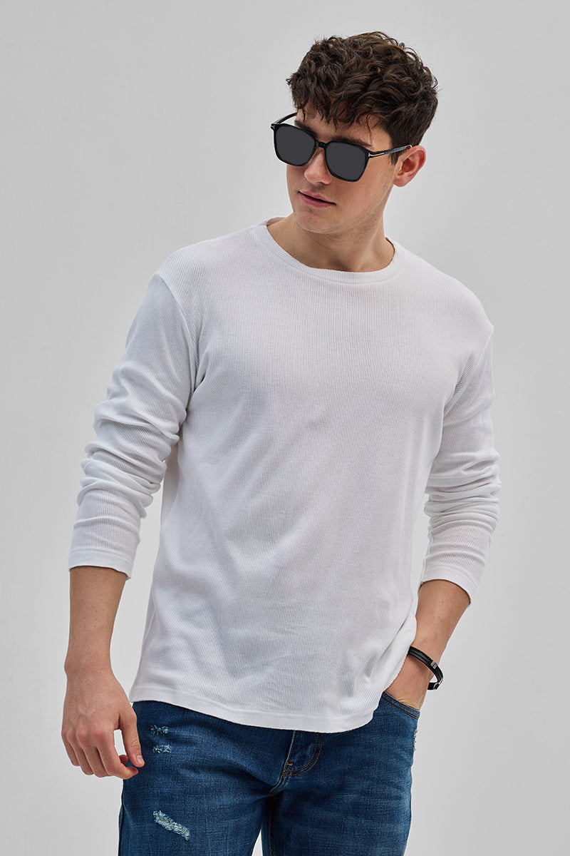 White Textured Sweatshirt