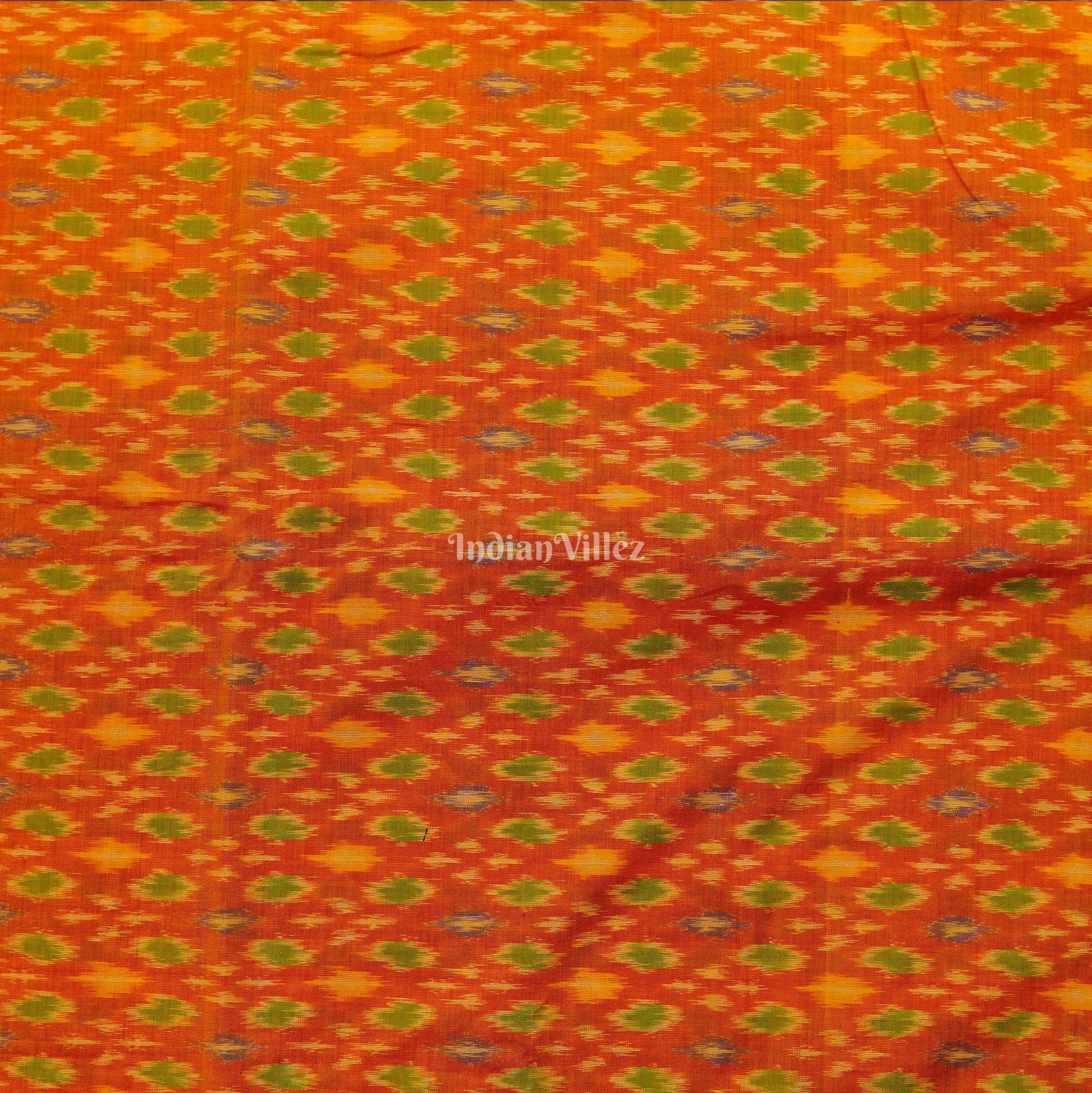 Orange Handwoven Pochampally Ikat Sico Fabric